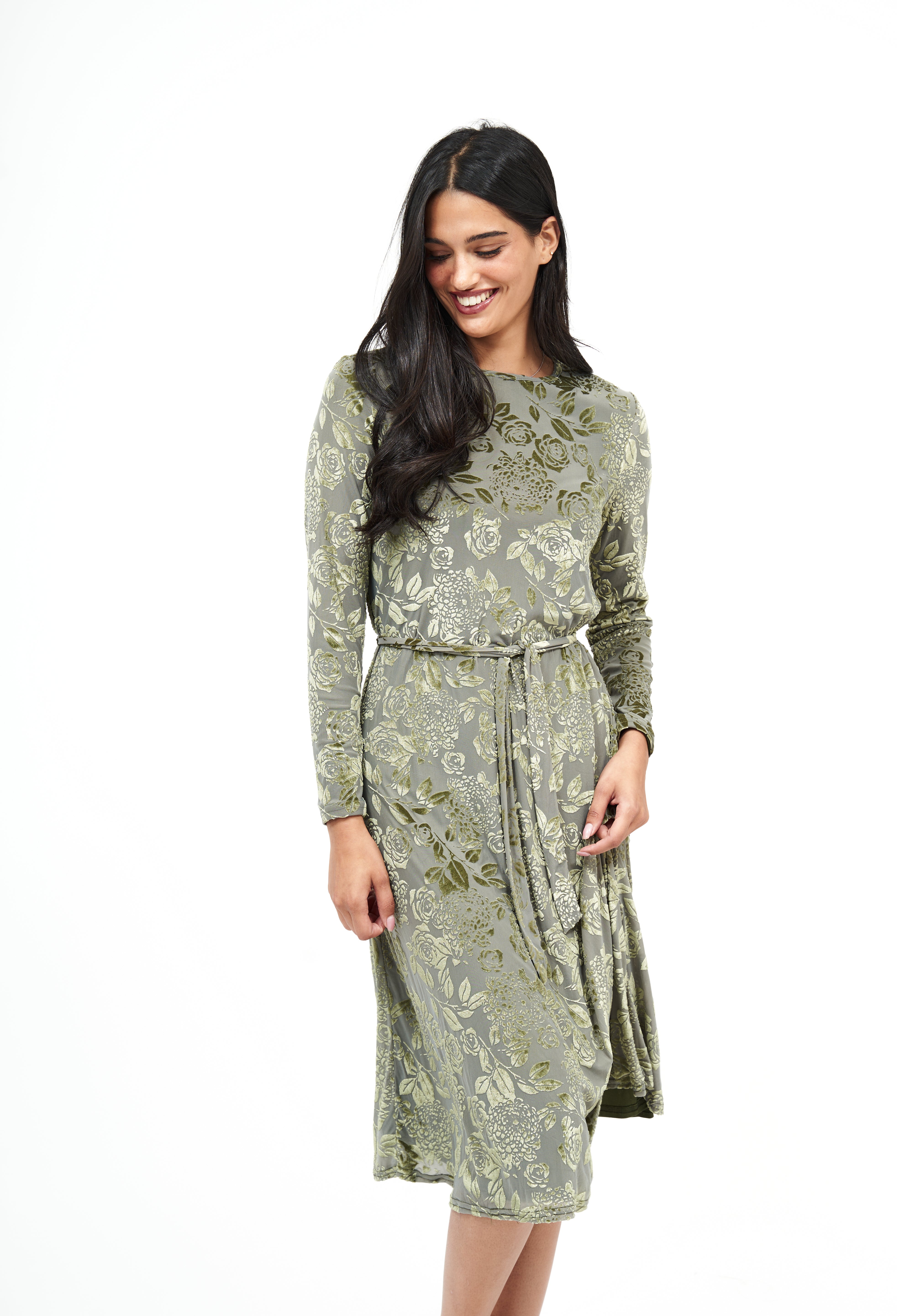 New Swing Floral Velvet Dress : Olive