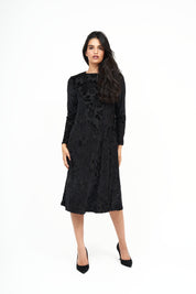 New Robe en Velours à Fleurs Swing : Noir