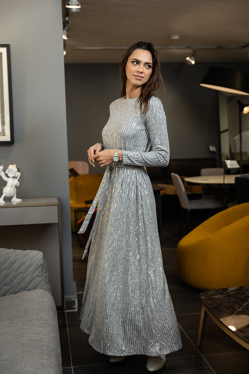 Silver Maxi Dress with Silver Shimmer Daniella Faye Silver Maxi Dress with Silver Shimmer Daniella Faye
