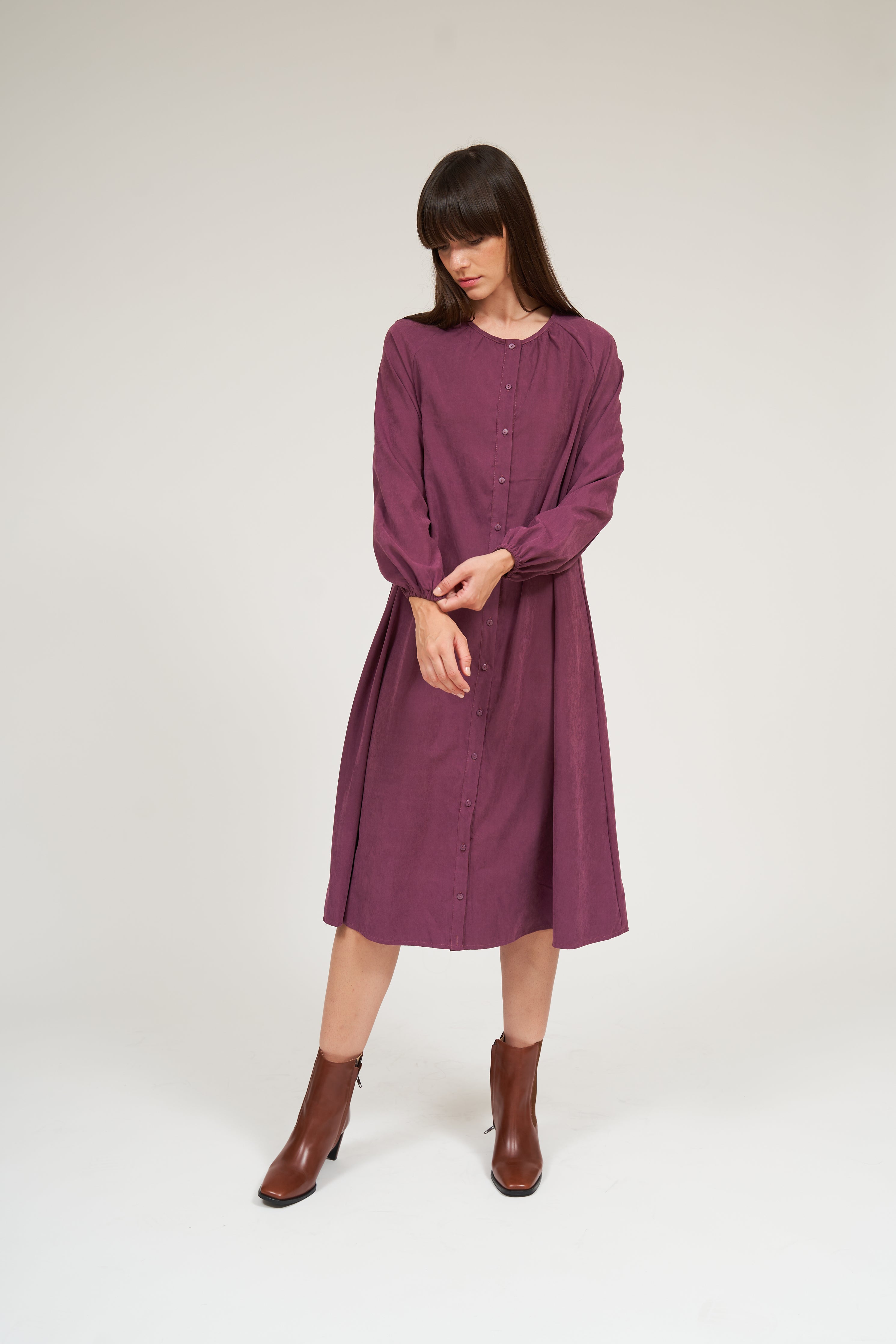 Olivia Robe boutonnée à manches raglan - Sangria