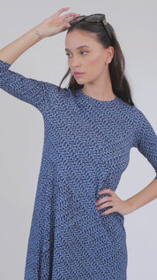 Swing Dress - Robe en maille imprimée bleue