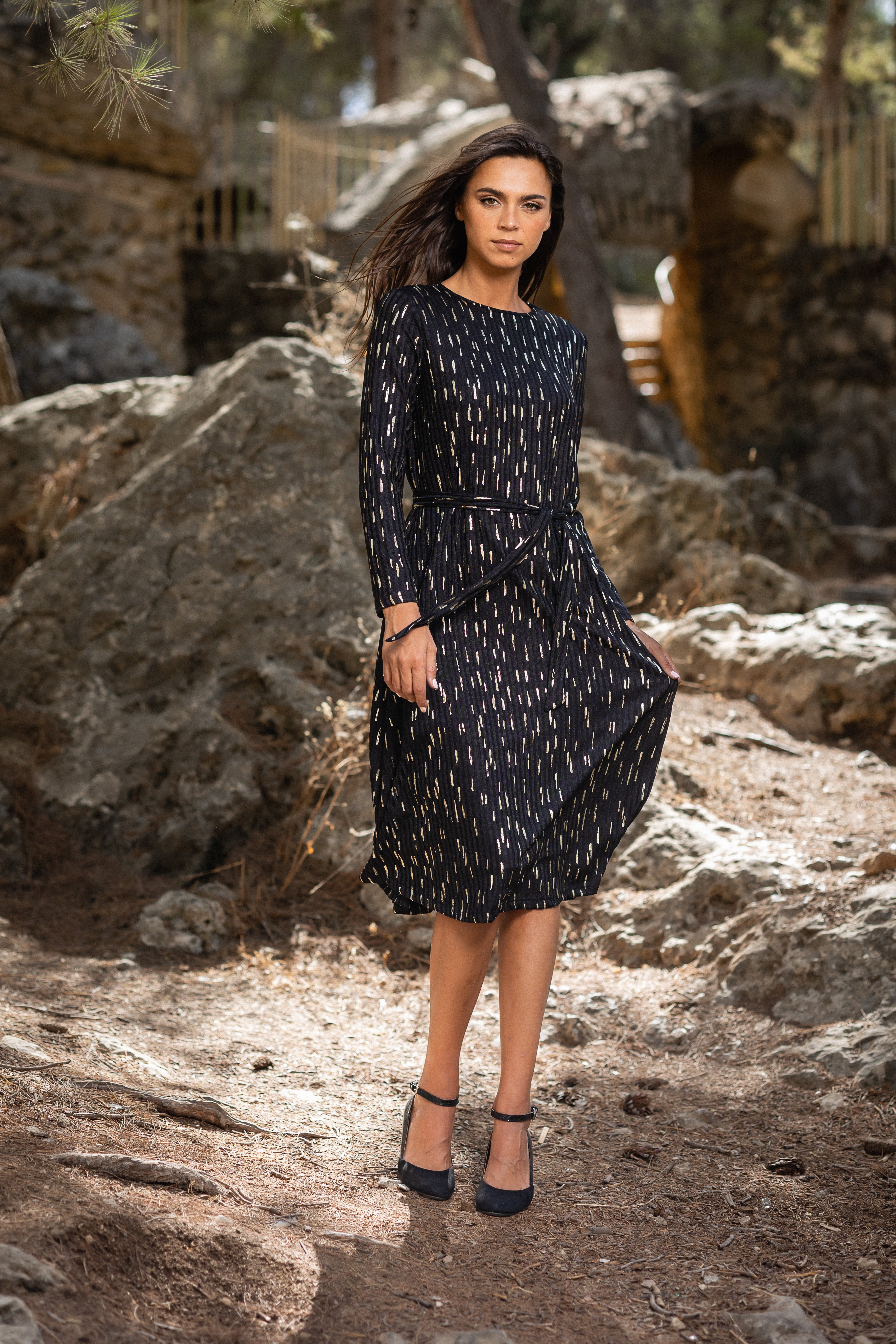 Black and Gold Swing Dress