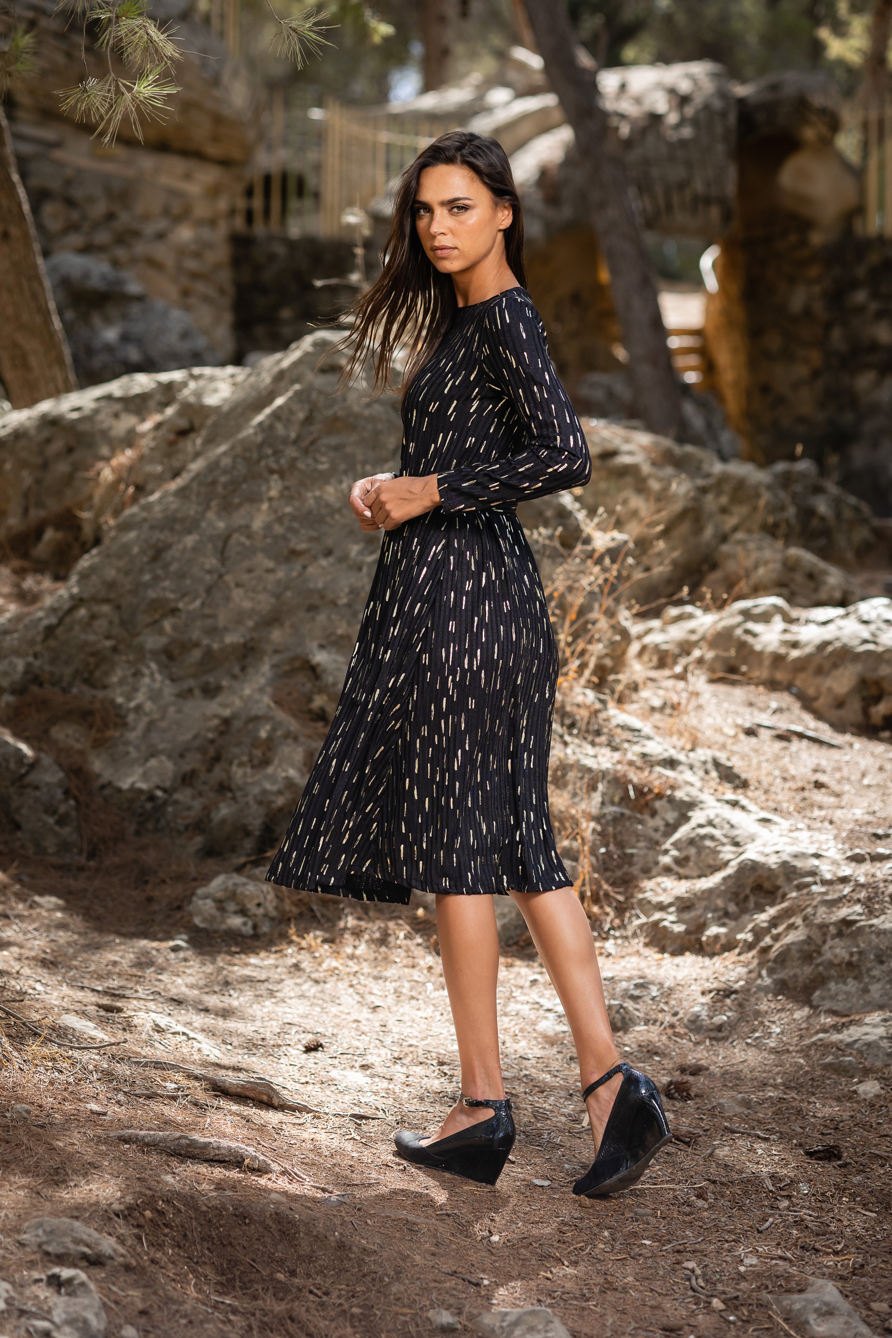 Black and Gold Swing Dress