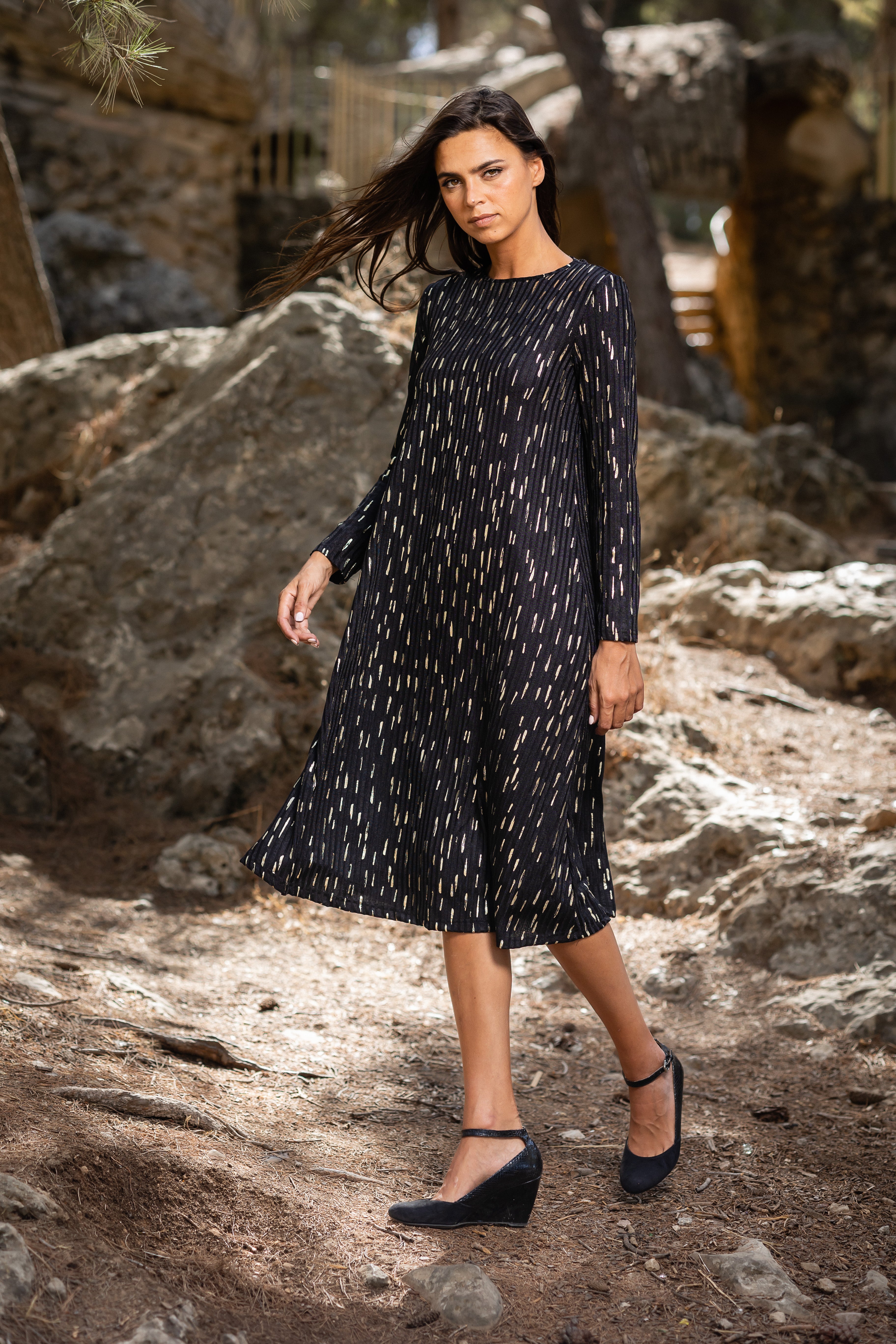 Black and Gold Swing Dress