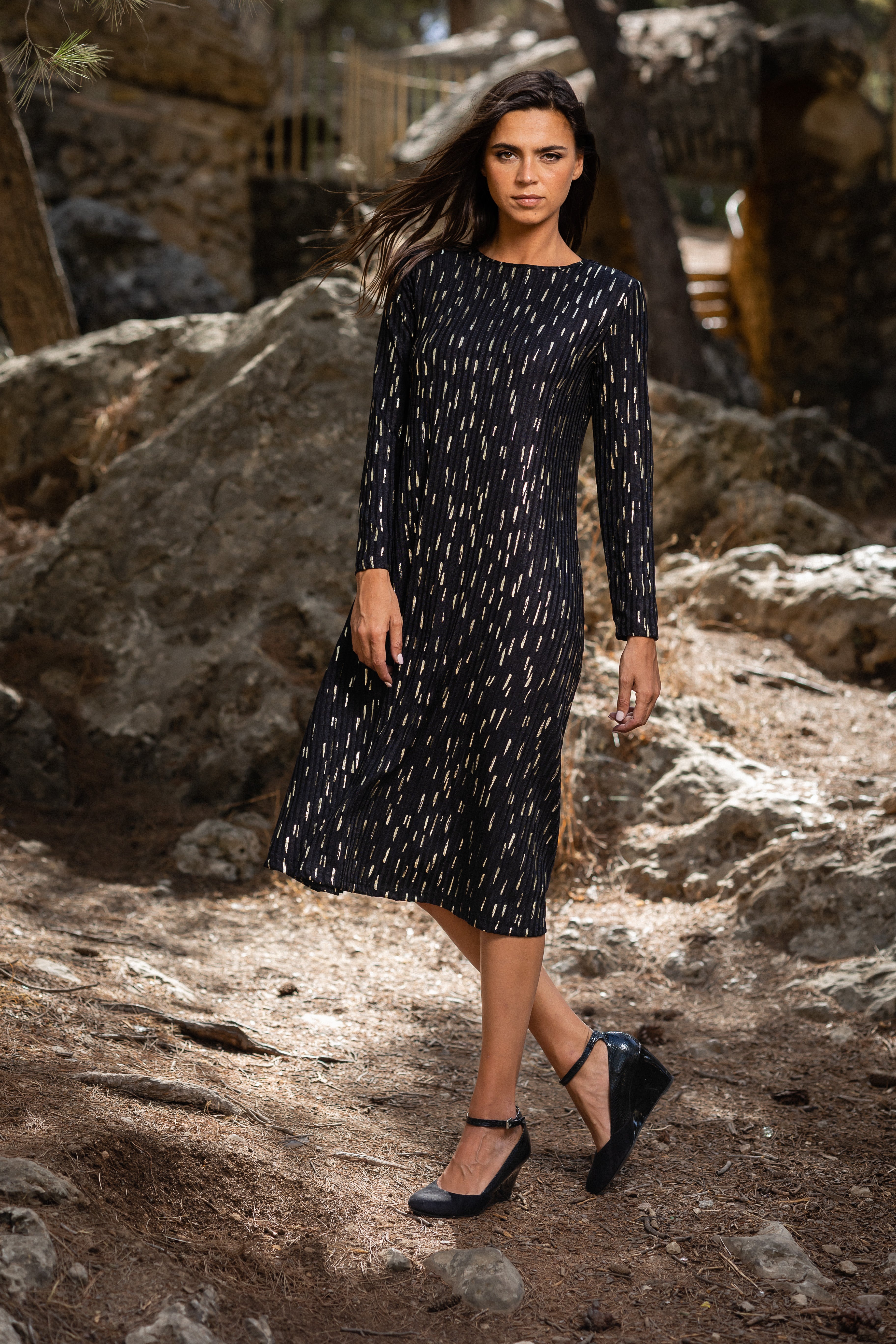 Black and Gold Swing Dress