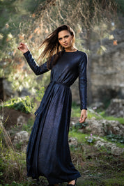 Metallic Navy Maxi Dress