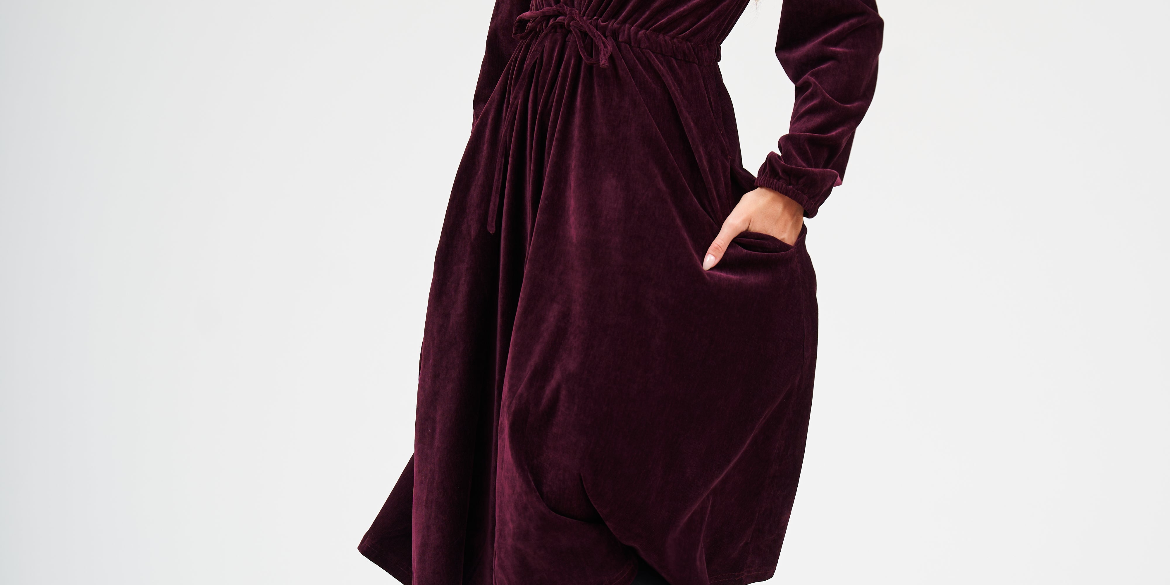 Daniella Faye Velvet Collection — Modest Bordeaux Velvet Lia Dress