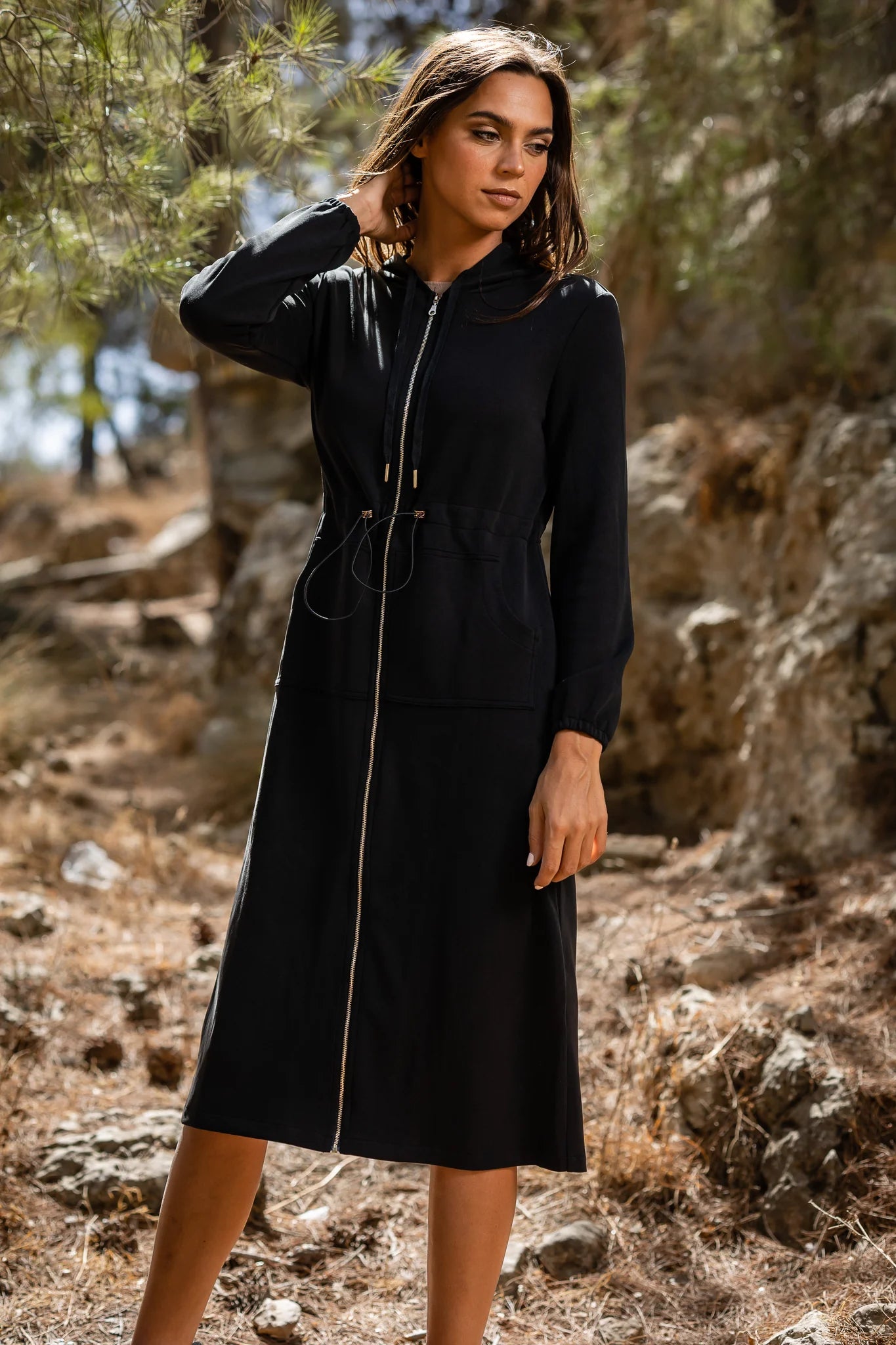 Hoodie Dress Long Black Daniella Faye