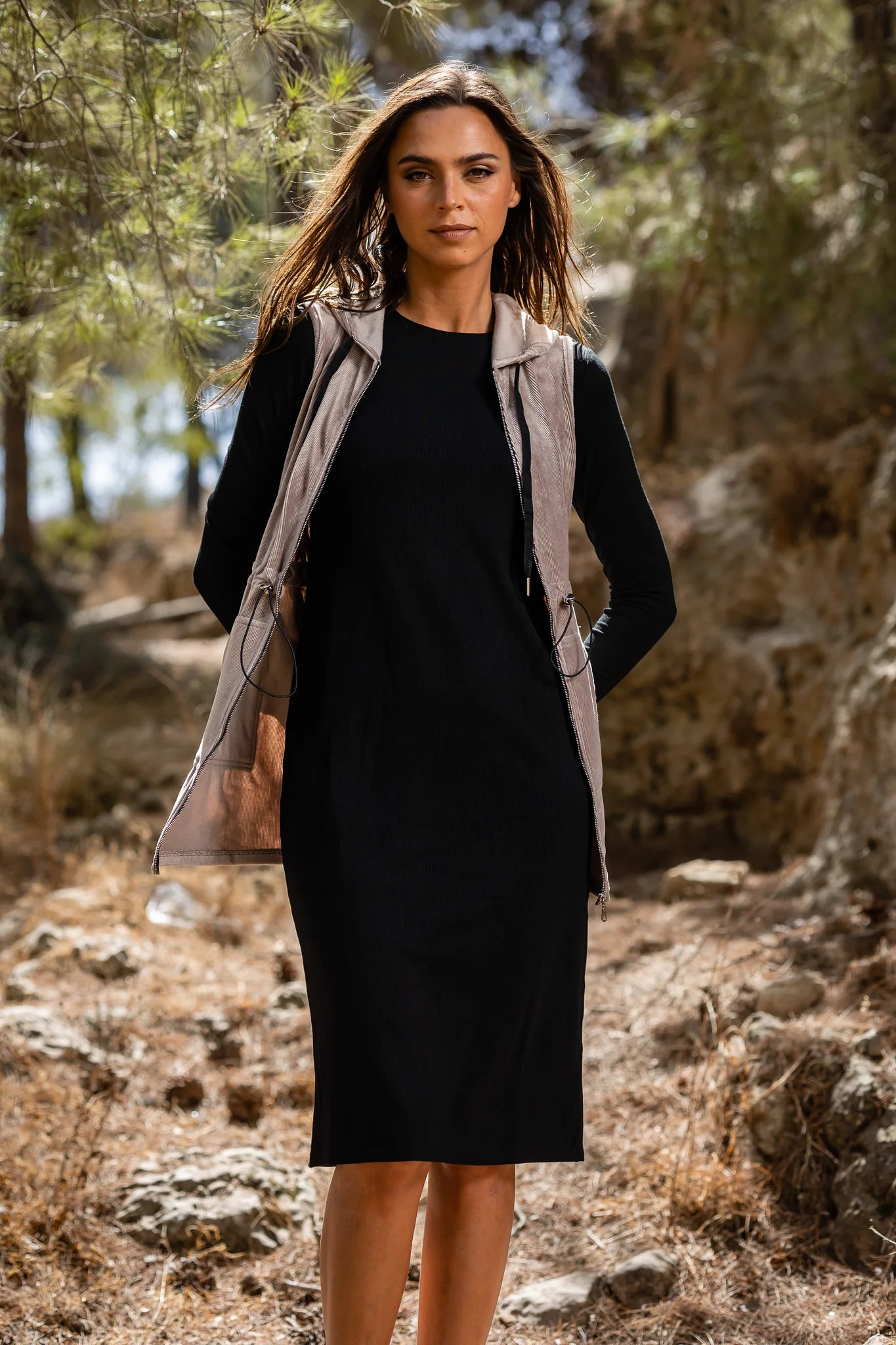 Modest Black Basic Dress Ribbed - Women's Fashion