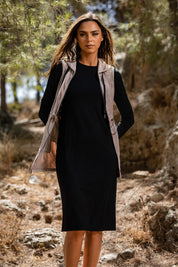 Modest Black Basic Dress Ribbed - Women's Fashion