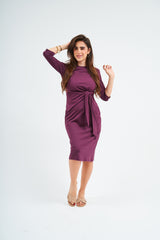 Modest Aubergine Tie Dress – Women's Elegant Fashion