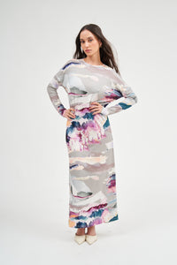Grey Watercolor Dalia Maxi Dress