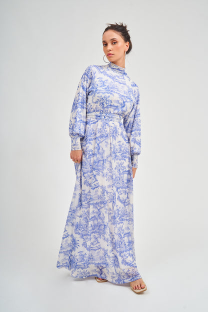 Blue Toile Maxi Dress