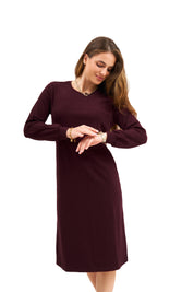 Atelier Modest Sweatshirt Dress for Women | Puff Sleeve Elegant Knit Dress | Merlot