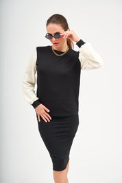 Modest Black & Ivory Sheepskin Top – Women's Fashion