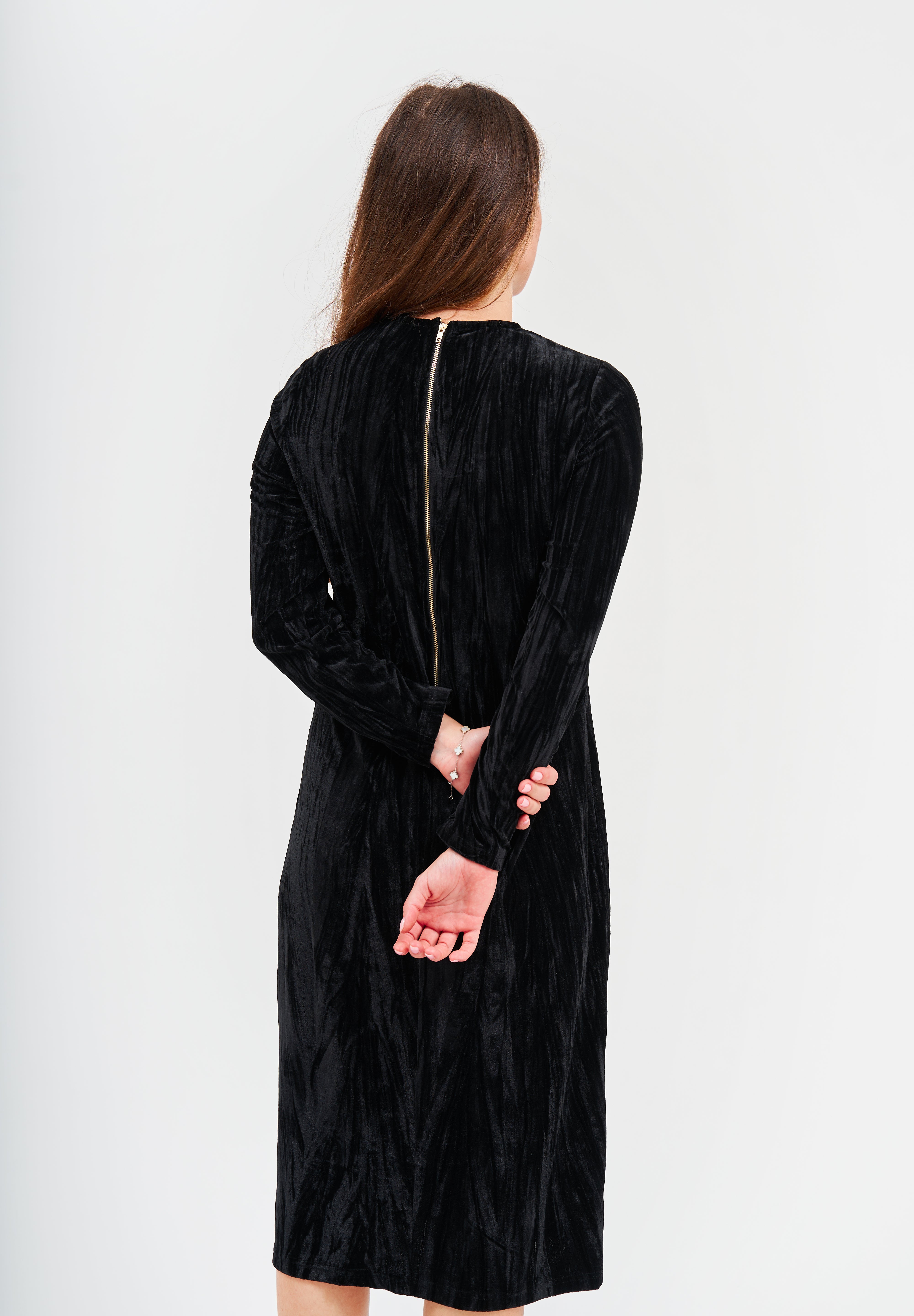 Modest Black Back Zipper Velvet Dress – Women's Fashion