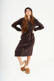 Modest Chocolate Velvet Hoodie Long Dress – Women's Fashion