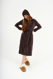 Modest Chocolate Velvet Hoodie Long Dress – Women's Fashion