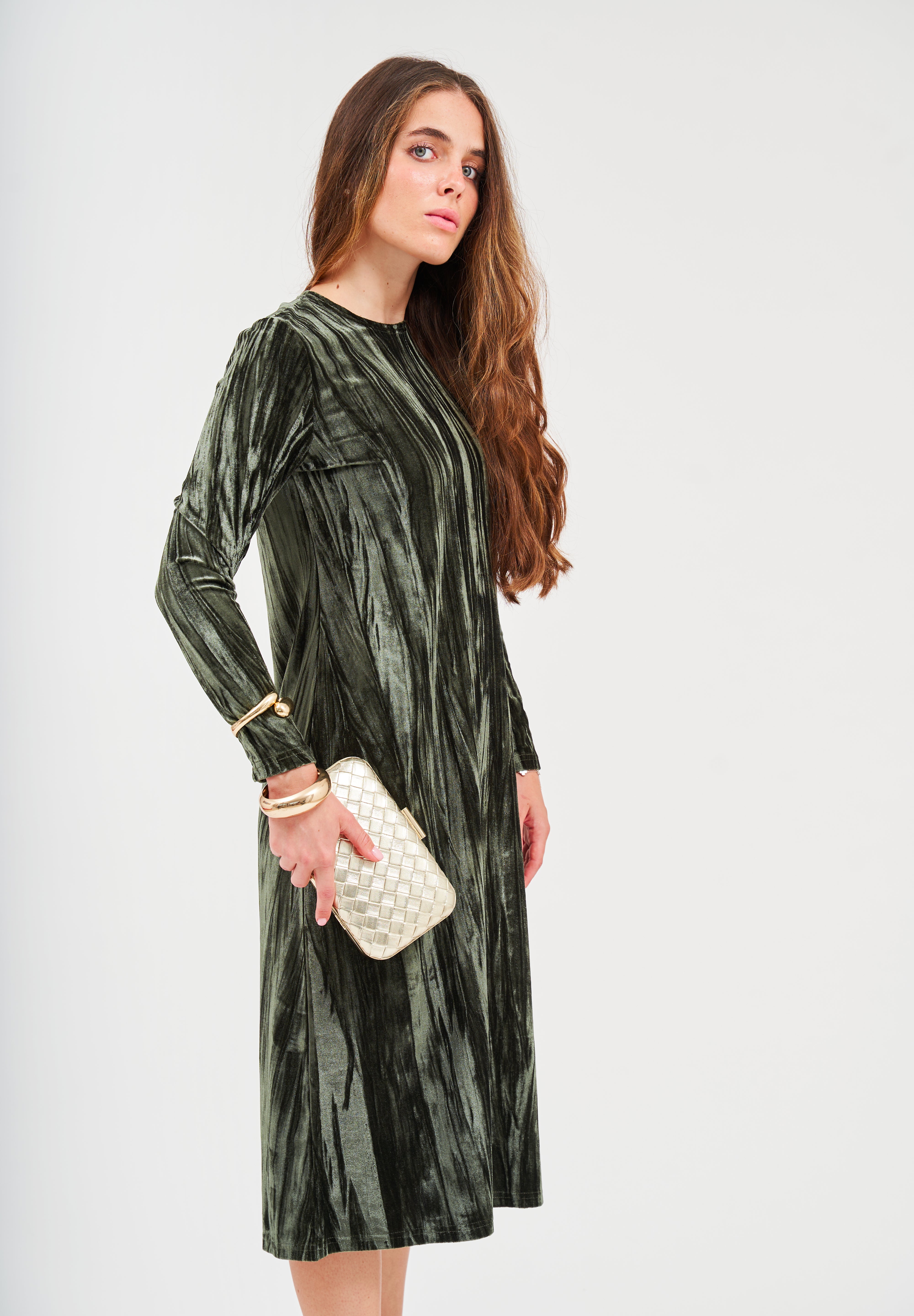 Modest Olive Velvet Loose Basic Dress – Women's Fashion