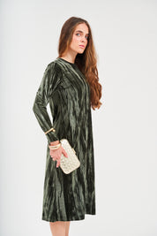 Modest Olive Velvet Loose Basic Dress – Women's Fashion
