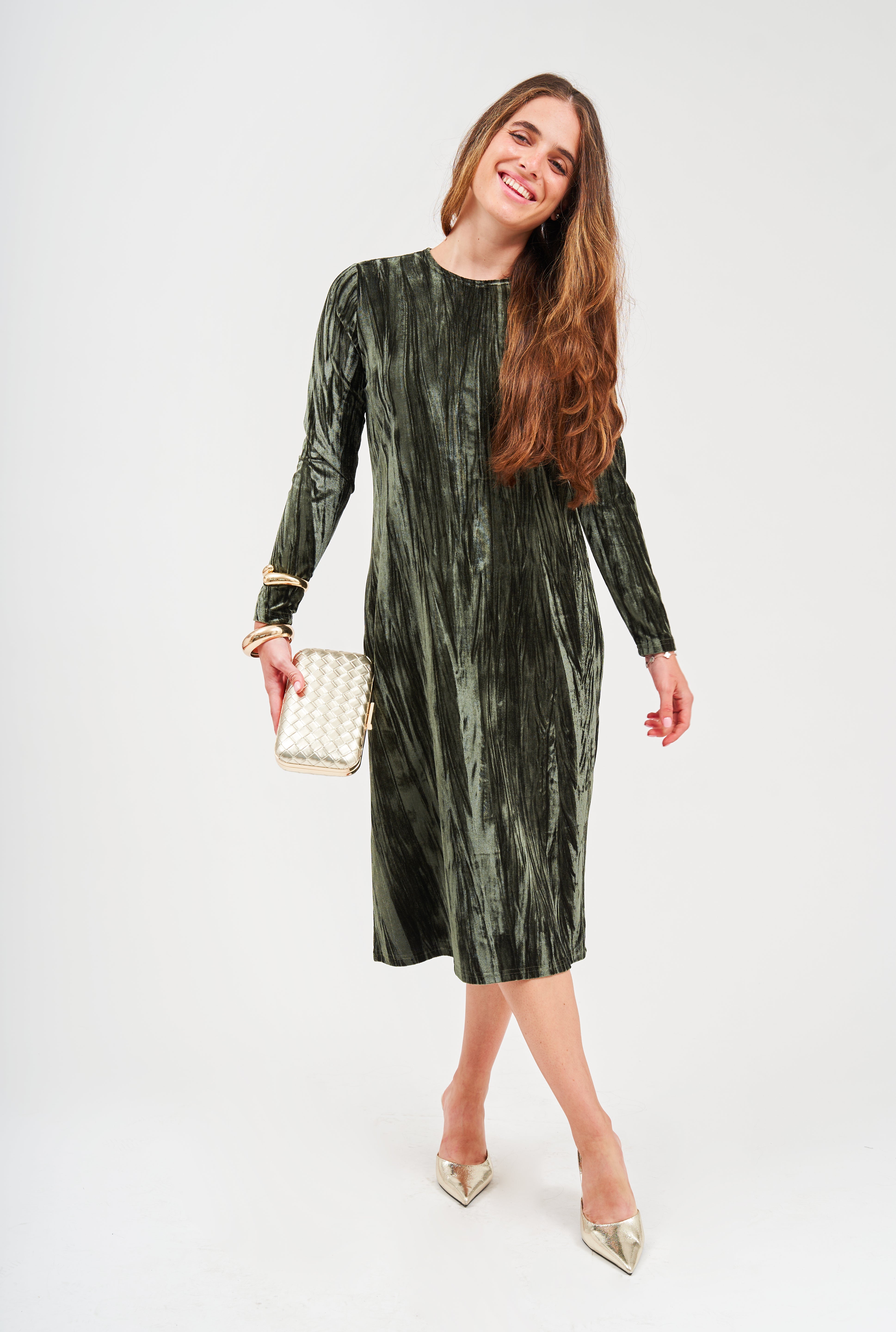 Modest Olive Velvet Loose Basic Dress – Women's Fashion