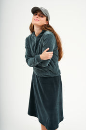 Modest Jewel Teal Velvet Riva Hooded Top – Women's Fashion