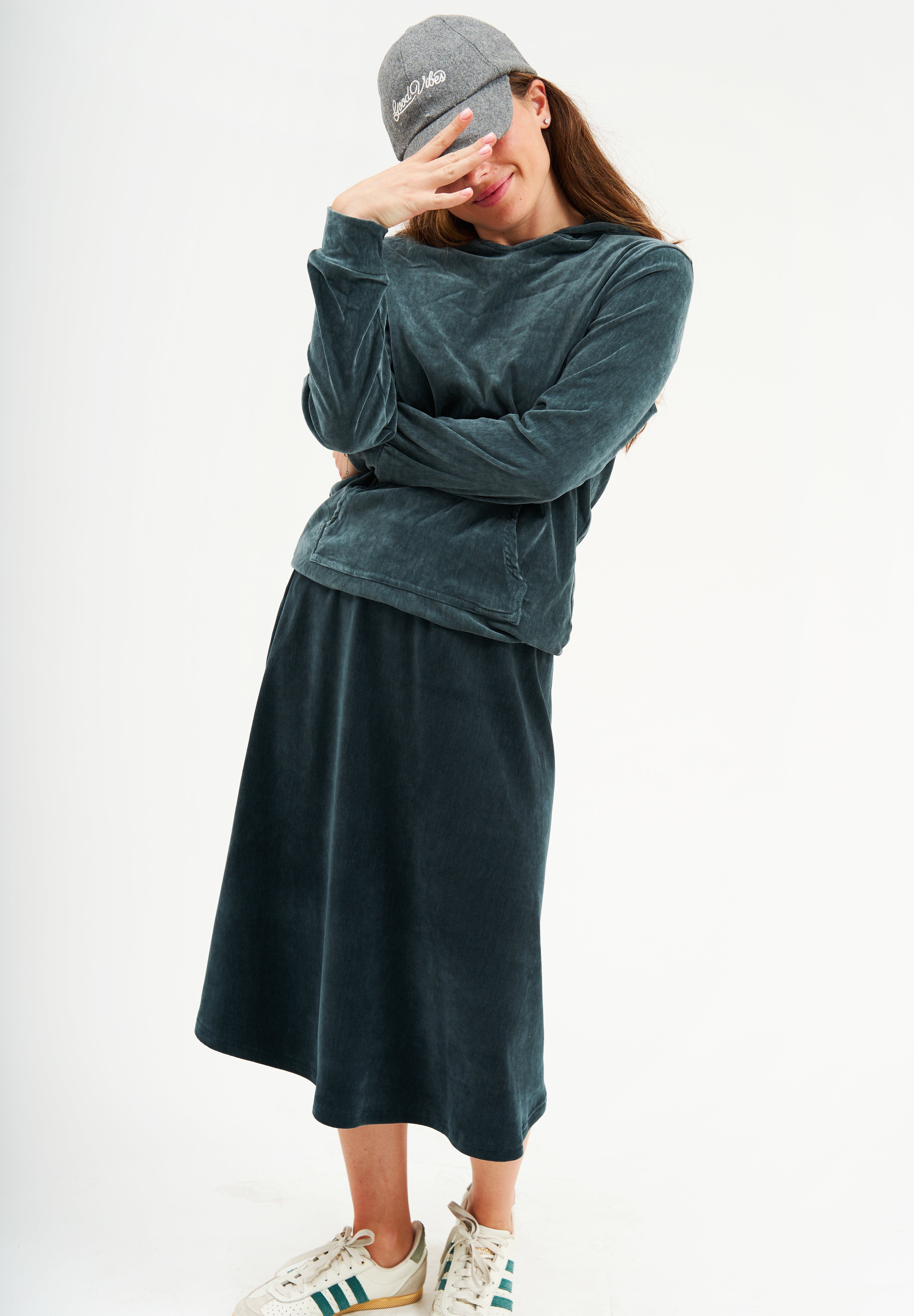 Modest Jewel Teal Velvet Riva Hooded Top – Women's Fashion
