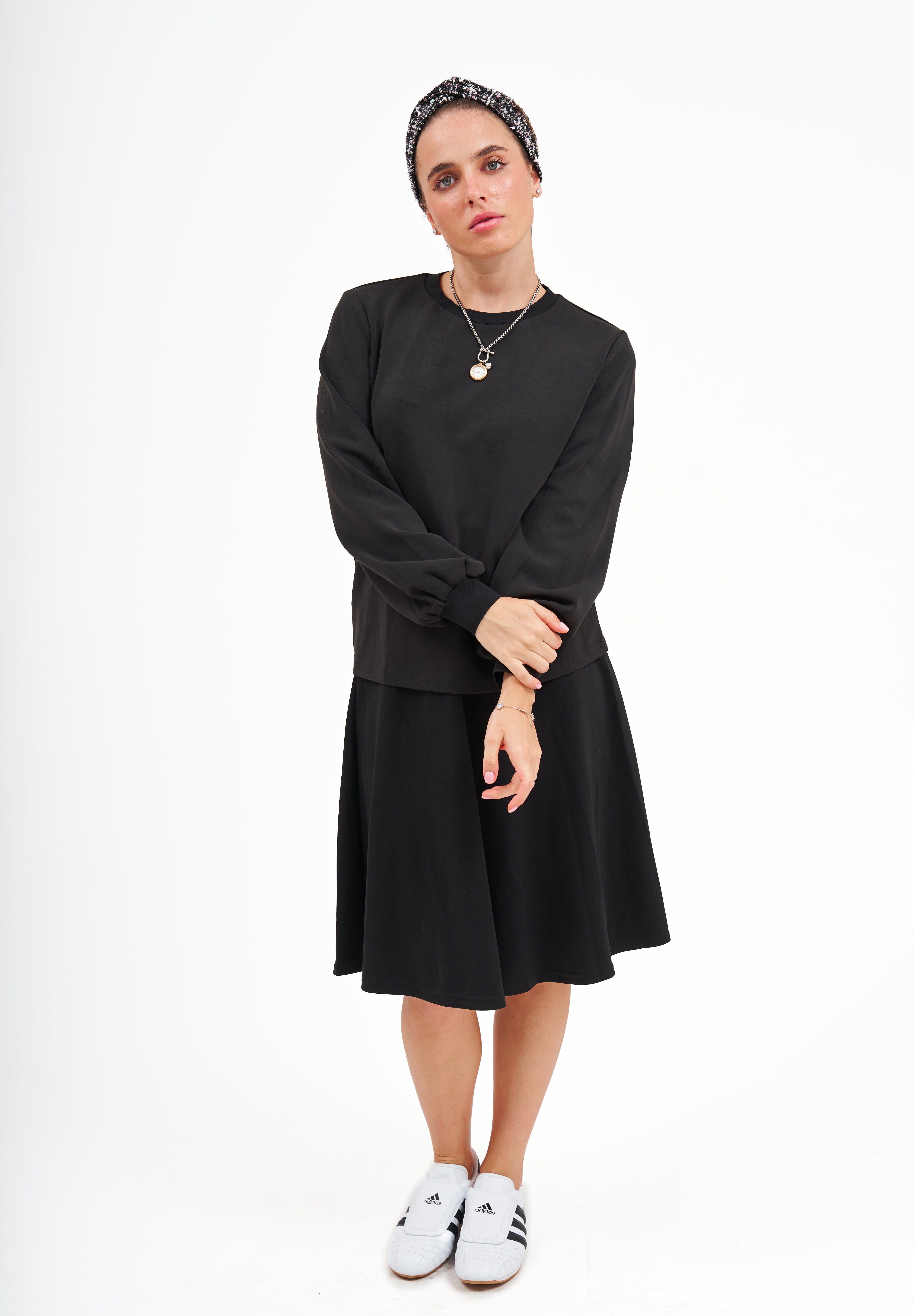 Modest Black Puff Sleeve Top – Women's Casual Top