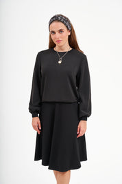 Modest Black Puff Sleeve Top – Women's Casual Top