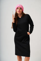 Modest Black Pullover Hoodie Dress – Women's Fashion