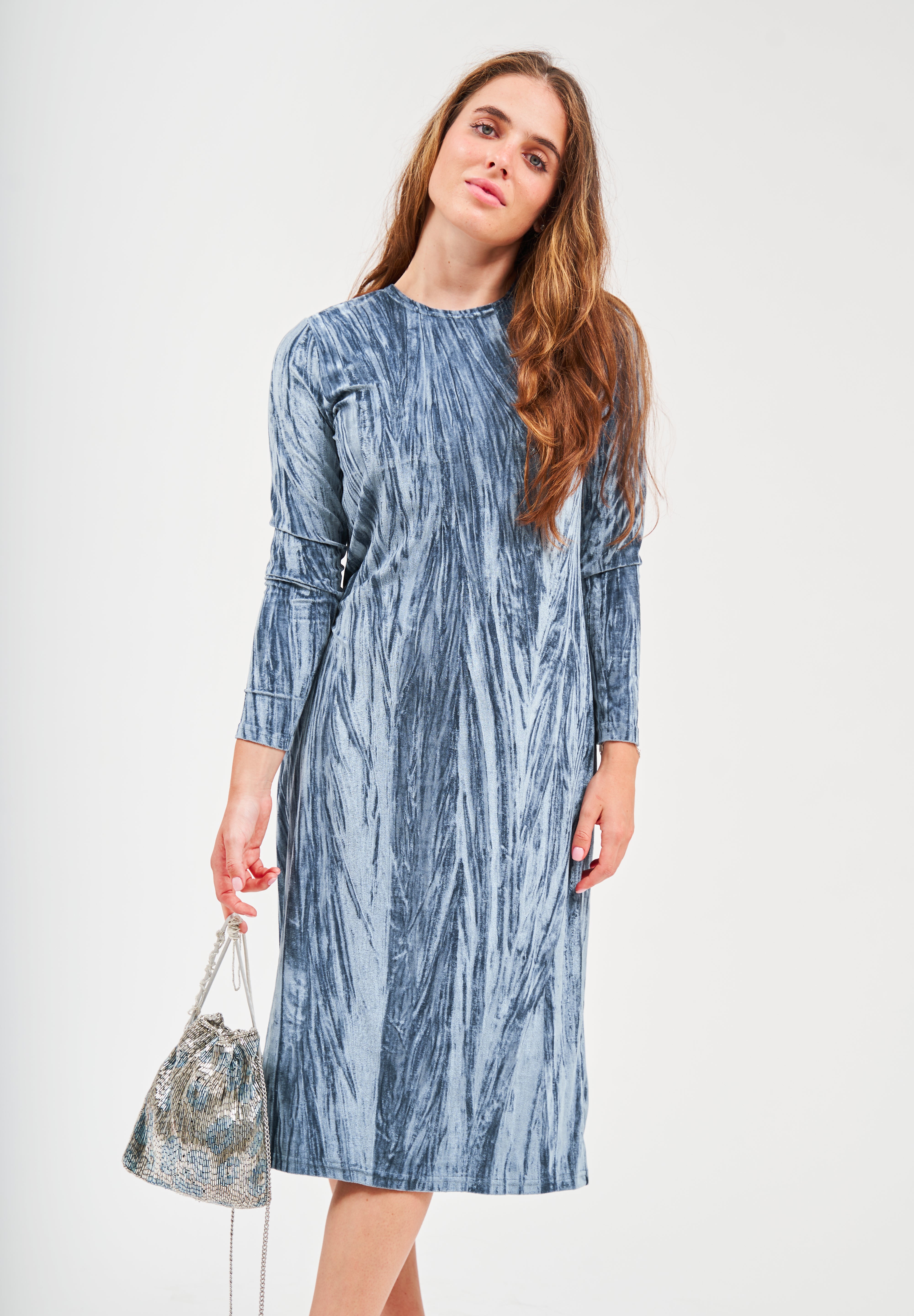 Modest Velvet Grey Loose Basic Dress – Women's Fashion