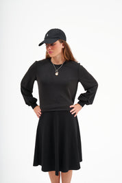 Modest Black Puff Sleeve Top – Women's Casual Top