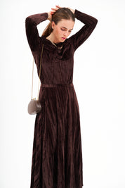 Modest Hazelnut Velvet Midi Skirt – Women's Fashion