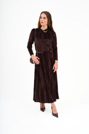 Modest Hazelnut Velvet Midi Skirt – Women's Fashion