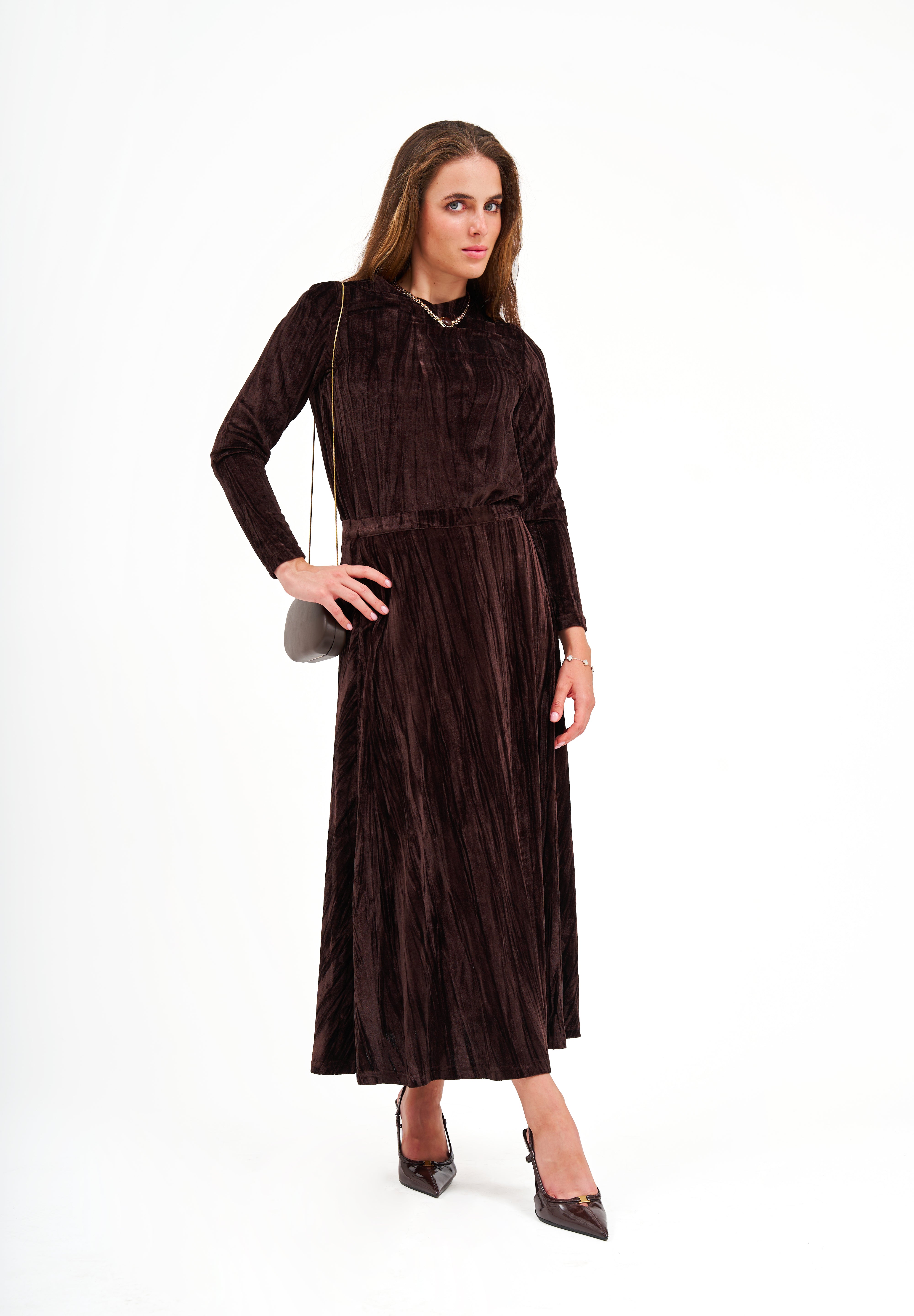 Modest Hazelnut Velvet Midi Skirt – Women's Fashion