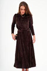 Modest Hazelnut Velvet Midi Skirt – Women's Fashion