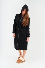 Modest Black Mid-Length Hoodie Dress – Women's Fashion