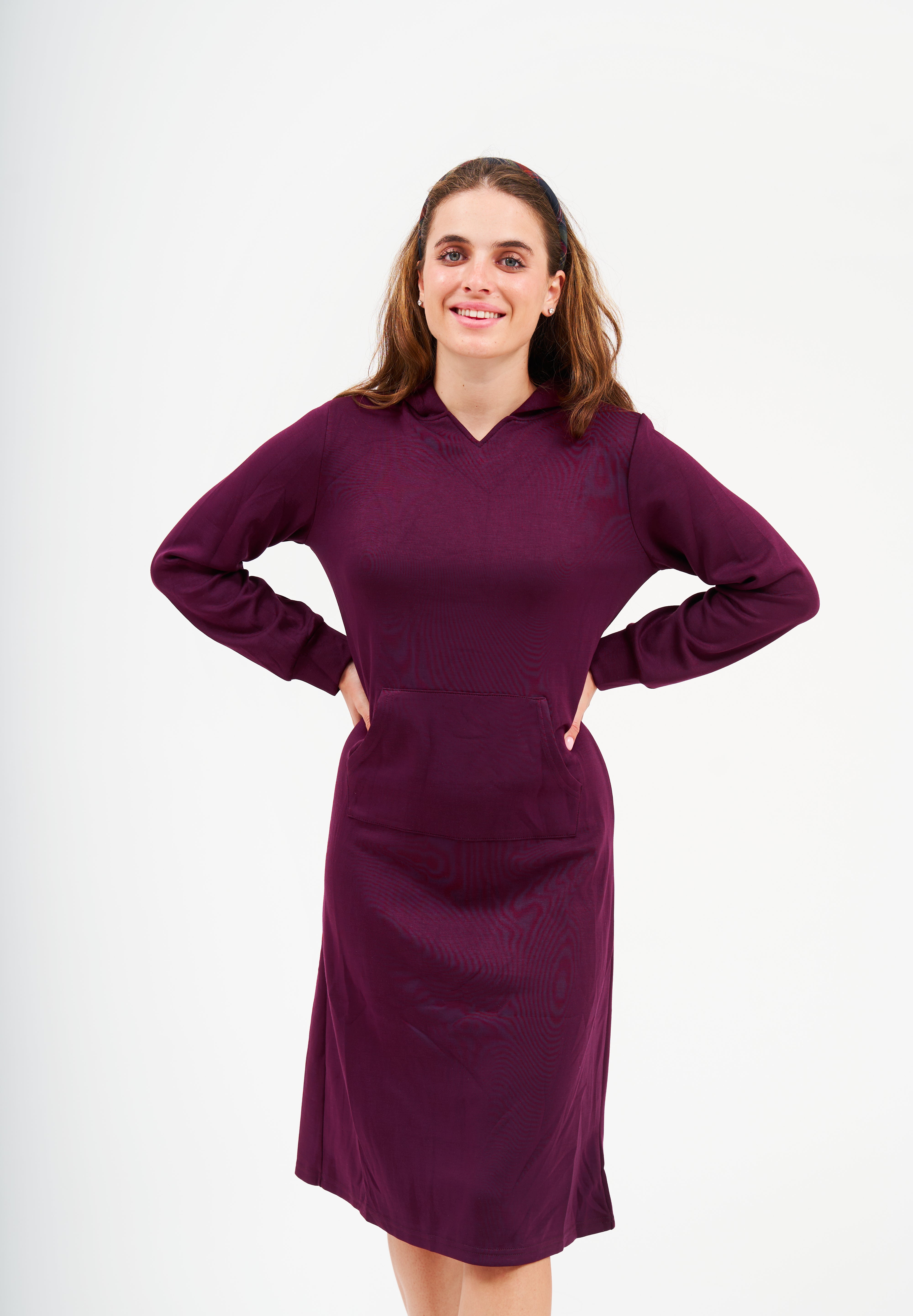 Modest Cranberry Pullover Hoodie Dress – Women's Fashion