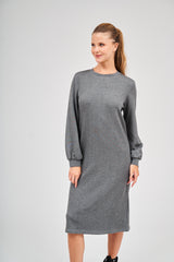 Modest Heather Grey Puff Sleeve Dress – Women's Fashion