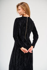 Modest Black Back Zipper Velvet Dress – Women's Fashion