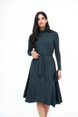 Jade Flow Turtleneck Dress - Women's Fashion