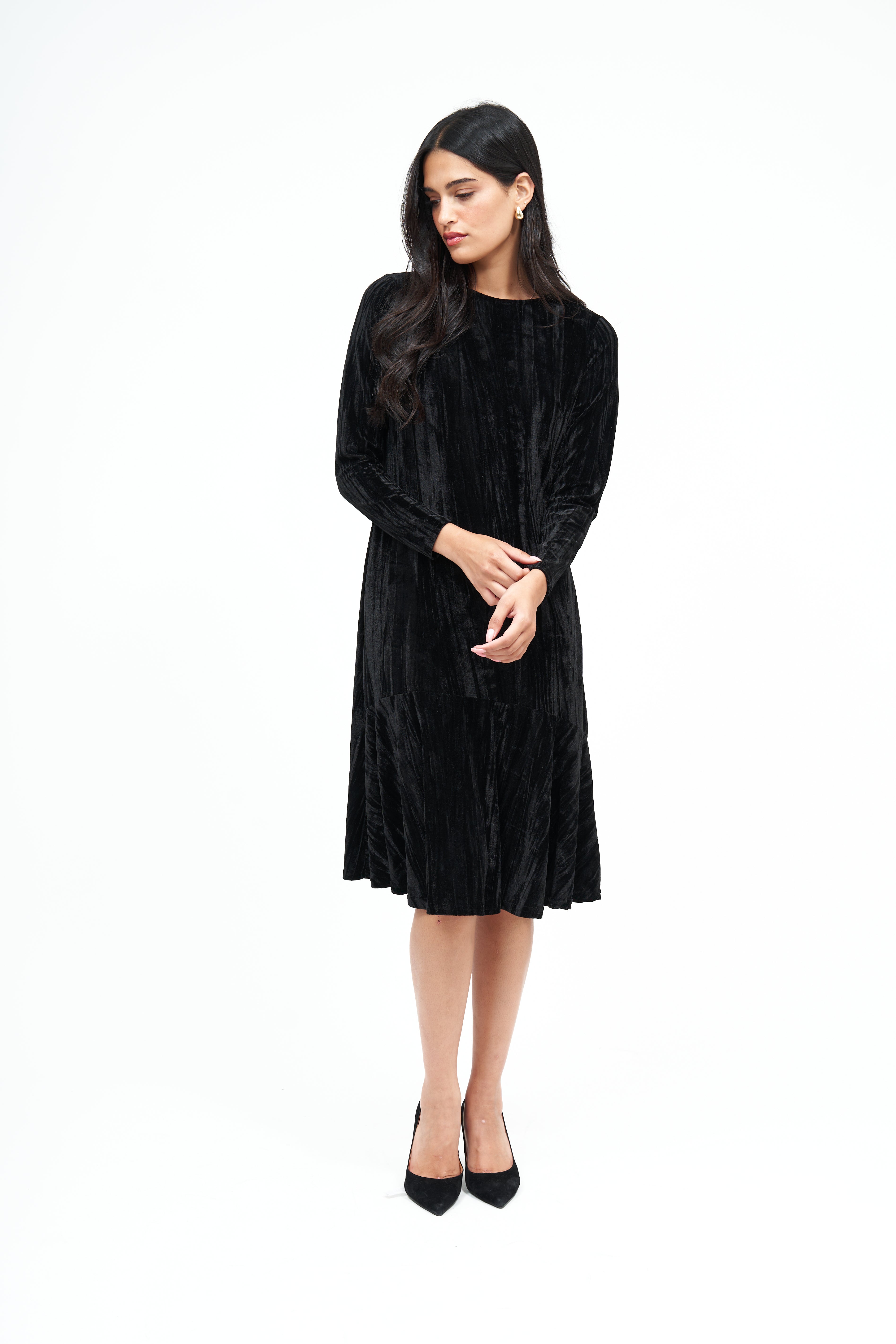 anthro velvet dress Anthro Ruffle Crushed Velvet Dress: Black – Daniella Faye USA
