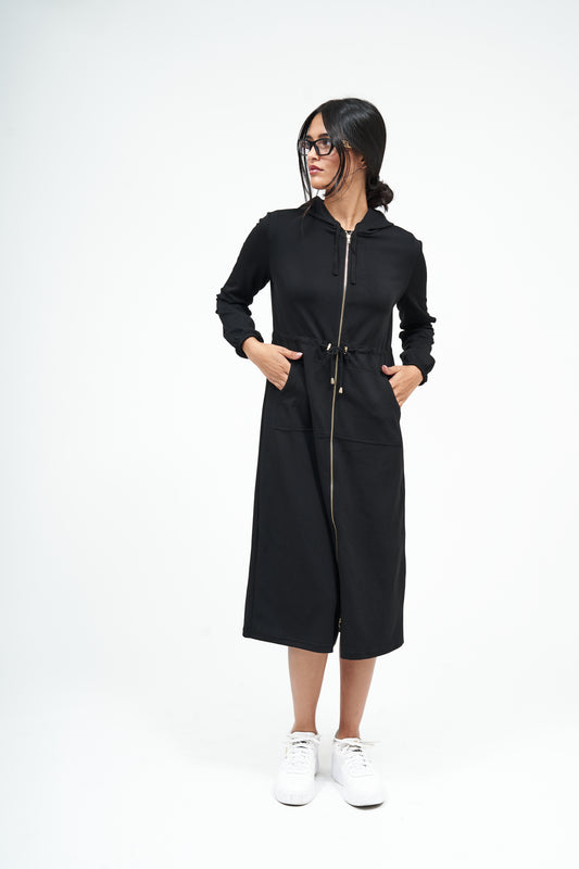 NW Hoodie Long Dress: Black