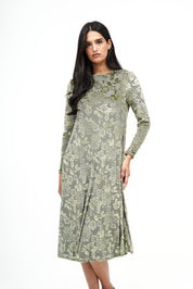 New Swing Floral Velvet Dress: Olive