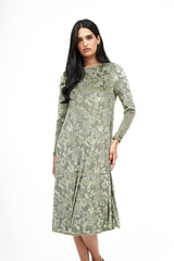 Modest Olive Swing Floral Velvet Dress - Women's Fashion