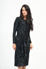 Modest Black & Grey Floral Velvet Dress – Women's Fashion