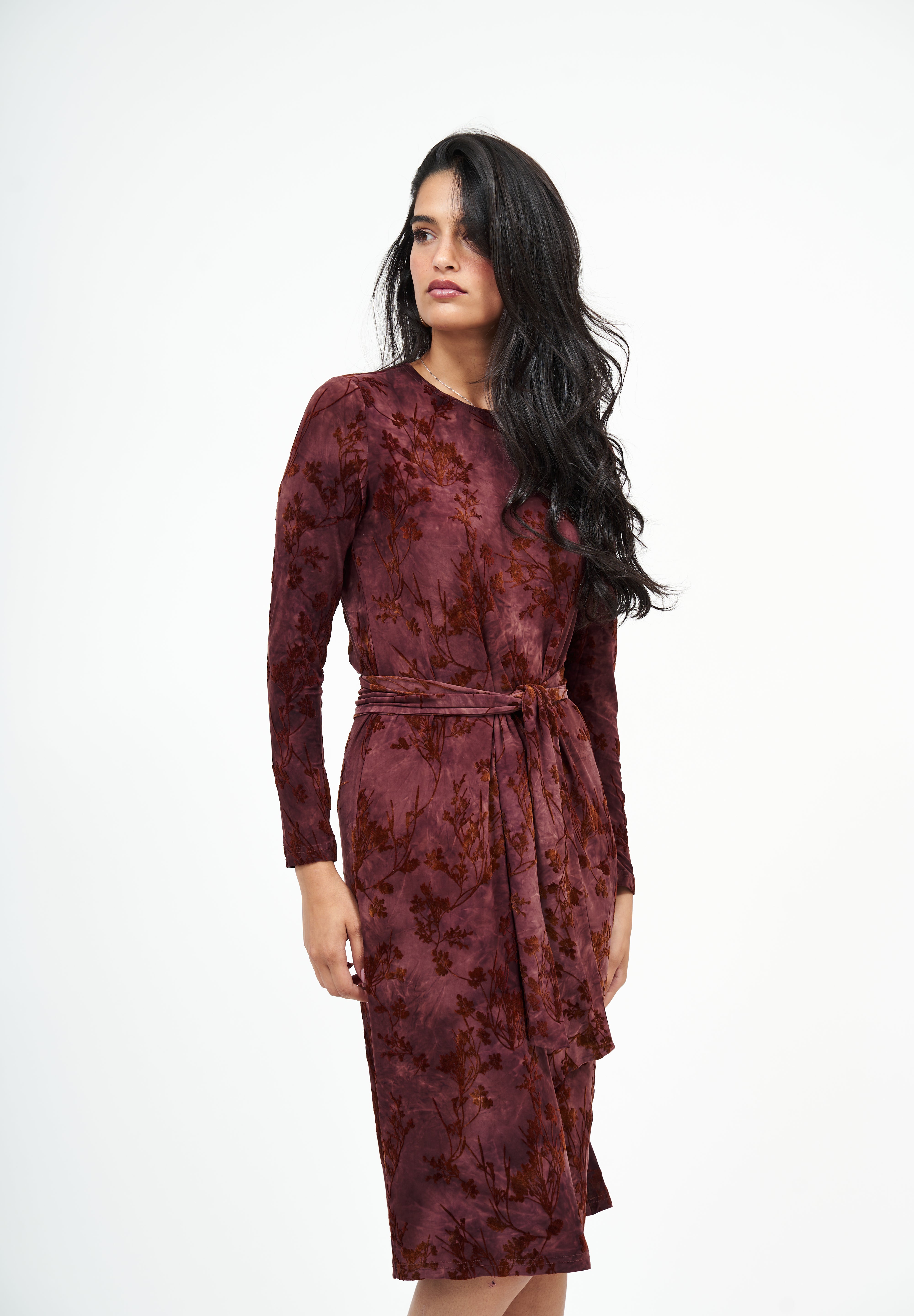 modest red velvet dress Flora' Velvet Maxi Dress Grace and Joy Company