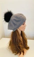 Load image into Gallery viewer, Black and White Beret with  Pom Pom