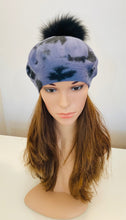 Load image into Gallery viewer, Light Blue Cheetah Beret with  Pom Pom
