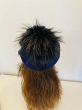Load image into Gallery viewer, Dark Blue Cheetah Beret with Pom Pom
